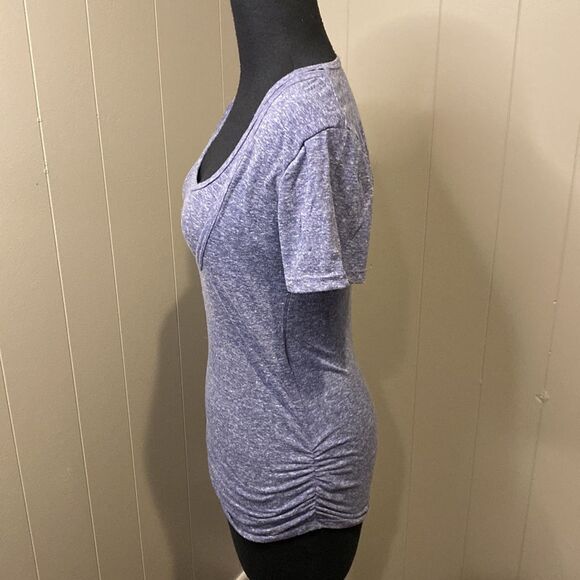 Love Is Infinite Small Ruched Top Double Neckline Blue Maternity - Picture 2 of 6